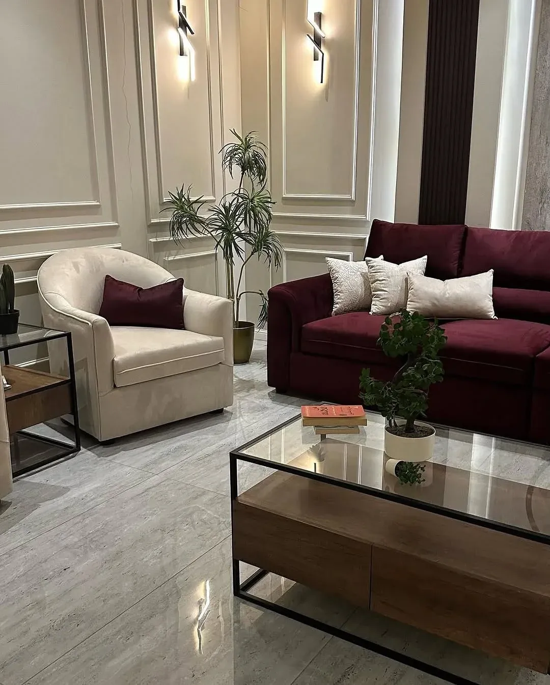 كنب زاوية مودرن حرف L عنابي — صورة 3